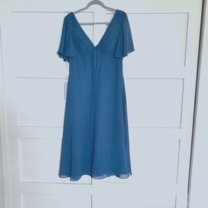 JJ's House Teal V-Neck, A-Line Chiffon Cocktail/Wedding Guest Dress, Size 12
